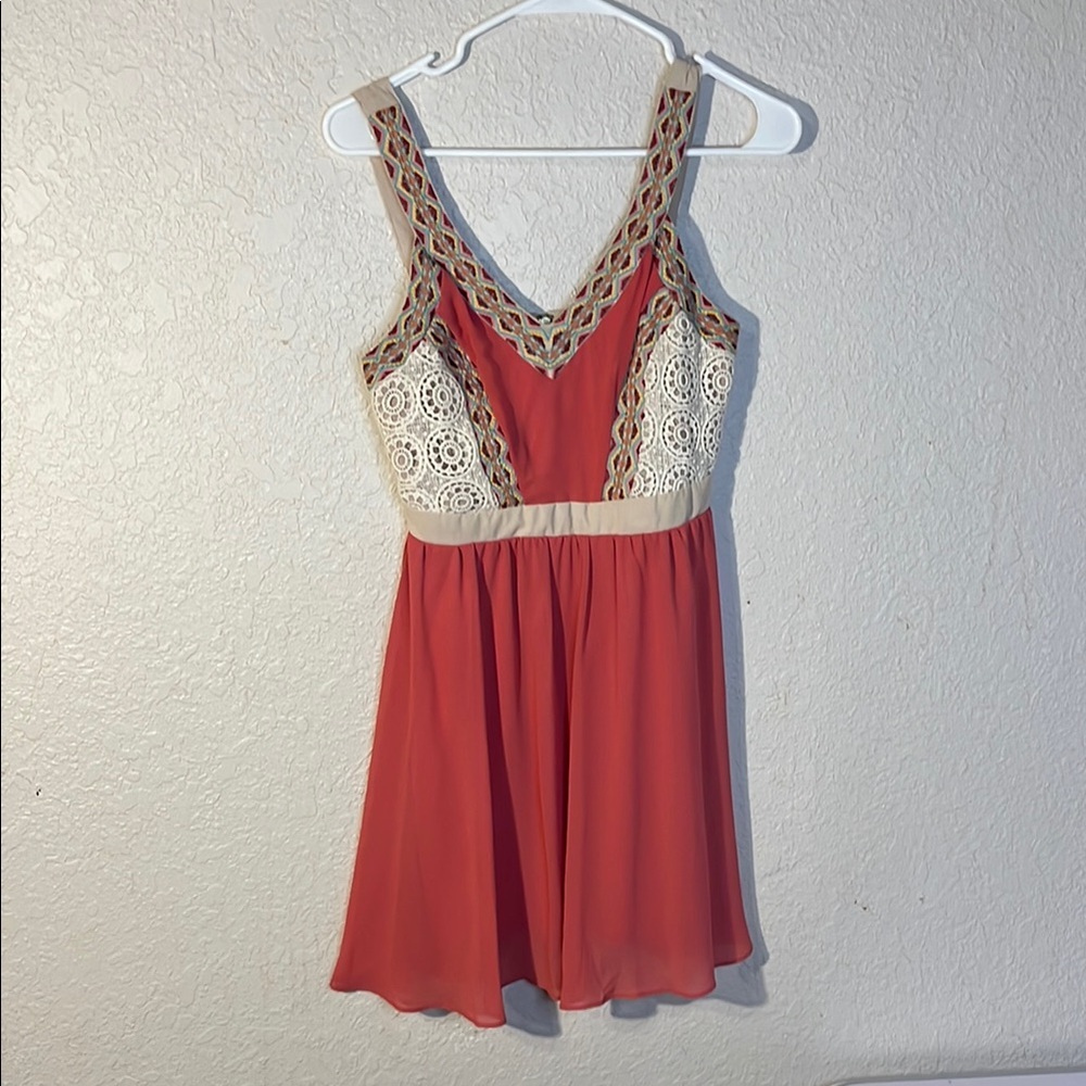 Coral and Cream Sleeveless Dress